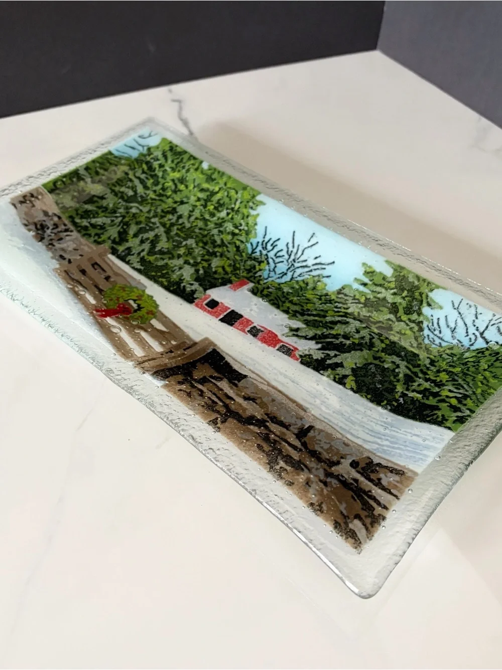 Snowy Cottage Platter by Peggy Karr